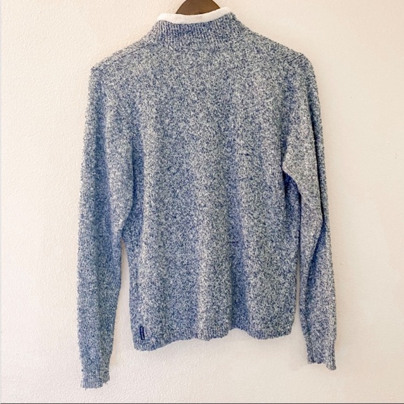 Woolroch Indigo Heather Light blue marled quarter zip Faux fur Collared Sweater - Picture 12 of 13